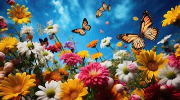 AI generated nature background butterflies and flowers ai generated photo
