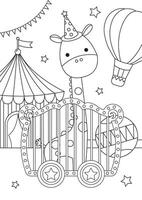 Coloring page outline of cute giraffe in front of circus tent vector