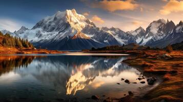 ai generado cámping montaña y lago ai generado foto