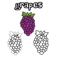 Fruit coloring pages with grapes background and the activity of connecting the dots for kindergarten children vector