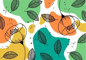 flower and leaf motif wallpaper with orange green abstract background vector