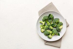 broccoli of fresh green broccoli in bowl over coloredbackground. , close up. Fresh vegetable photo