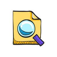 Magnifier icon in hand drawn color vector illustration