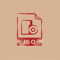 Iso file format halftone style icon with grunge background vector illustration