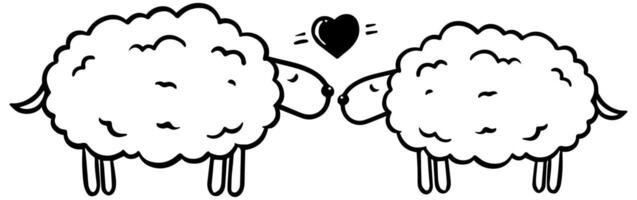 hand drawn two sheep and a heart shape. Vector illustration.