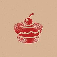 Cake halftone style icon with grunge background vector illustration