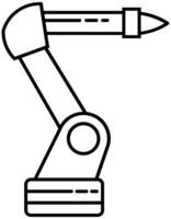 Industrial robotic arm icon in thin outline. vector