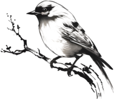 AI generated Bird painting, Traditional Japanese brush painting style. png