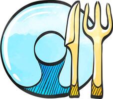 Dishes icon in color drawing. Spoon fork dinner supper breakfast eating vector