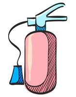 Fire extinguisher icon in hand drawn color vector illustration
