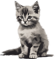 AI generated Kitten painting, Traditional Japanese brush painting style. png