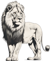 AI generated Lion painting, Traditional Japanese brush painting style. png