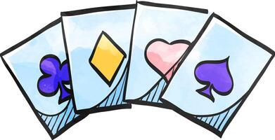 Playing cards icon in color drawing. Game gambling leisure set shape spade heart ace vector