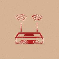 Internet router halftone style icon with grunge background vector illustration