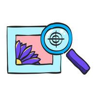 Printing quality control icon in hand drawn color vector illustration