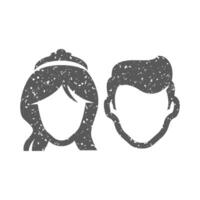 Bride and groom icon in grunge texture vector illustration