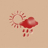 Rain cloud halftone style icon with grunge background vector illustration