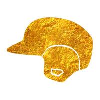 Hand drawn Baseball helmet icon in gold foil texture vector illustration