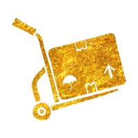 Hand drawn Logistic trolley icon in gold foil texture vector illustration