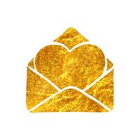 Hand drawn Envelope with heart icon in gold foil texture vector illustration