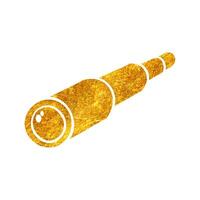 Hand drawn telescope icon in gold foil texture vector illustration