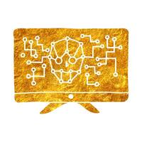 Hand drawn artificial intelligence concept icon in gold foil texture vector illustration