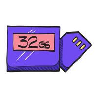 Compact flash and SD card icon in hand drawn color vector illustration