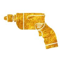 Hand drawn Electric drill icon in gold foil texture vector illustration