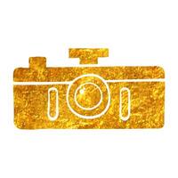 Hand drawn Panorama camera icon in gold foil texture vector illustration