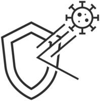 Virus protection icon in thin outline. Shield and syringe. vector illustration.