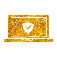 Hand drawn Laptops icon in gold foil texture vector illustration