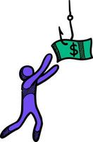 Man chasing dollar bait icon  style color vector illustration