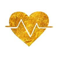 Hand drawn Heart rate icon in gold foil texture vector illustration