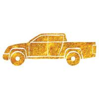 Hand drawn Car icon in gold foil texture vector illustration