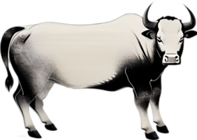 AI generated Bull painting, Traditional Japanese brush painting style. png