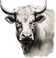 AI generated Bull painting, Traditional Japanese brush painting style. png