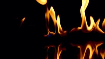 Slow Motion Shot of Fire Flames Isolated on Black Background. Real fire. video