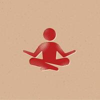 Meditation halftone style icon with grunge background vector illustration