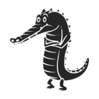 Hand drawn icon depressed alligator cartoon character. Vector illustration.