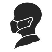 Hand drawn icon human head figure wearing medical face mask. vector illustration.
