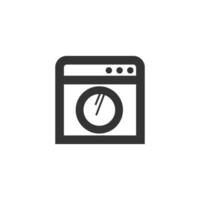 Washing machine icon in thick outline style. Black and white monochrome vector illustration.