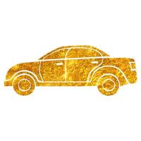 Hand drawn Car icon in gold foil texture vector illustration