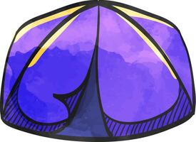 Camping tent icon in watercolor style. vector