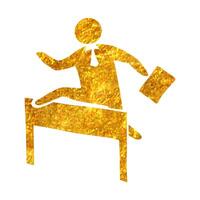 Hand drawn Businessman challenge icon in gold foil texture vector illustration