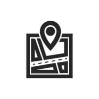 Pin location map icon in thick outline style. Black and white monochrome vector illustration.