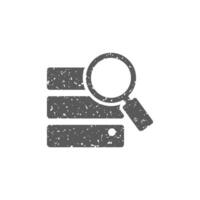 Database search icon in grunge texture vector illustration