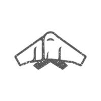 Stealth bomber icon in grunge texture vector illustration