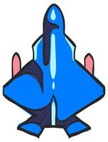 Fighter jet icon in hand drawn color vector illustration