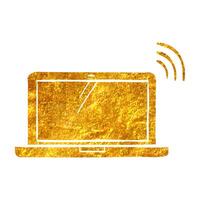 Hand drawn Laptops icon in gold foil texture vector illustration