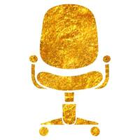 Hand drawn Office chair icon in gold foil texture vector illustration